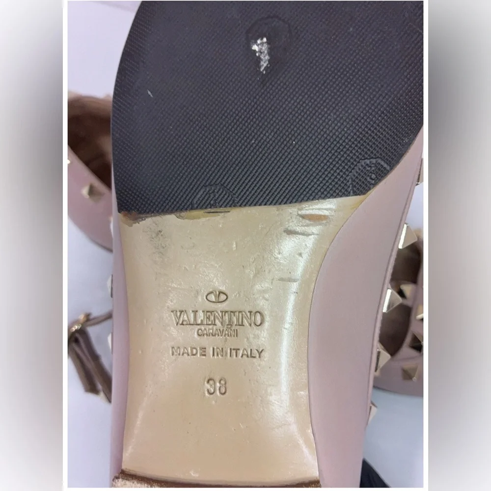Valentino Dusty Pink Patent Leather Rockstud Caged Ballet Flats Size 38 - Picture 8 of 11